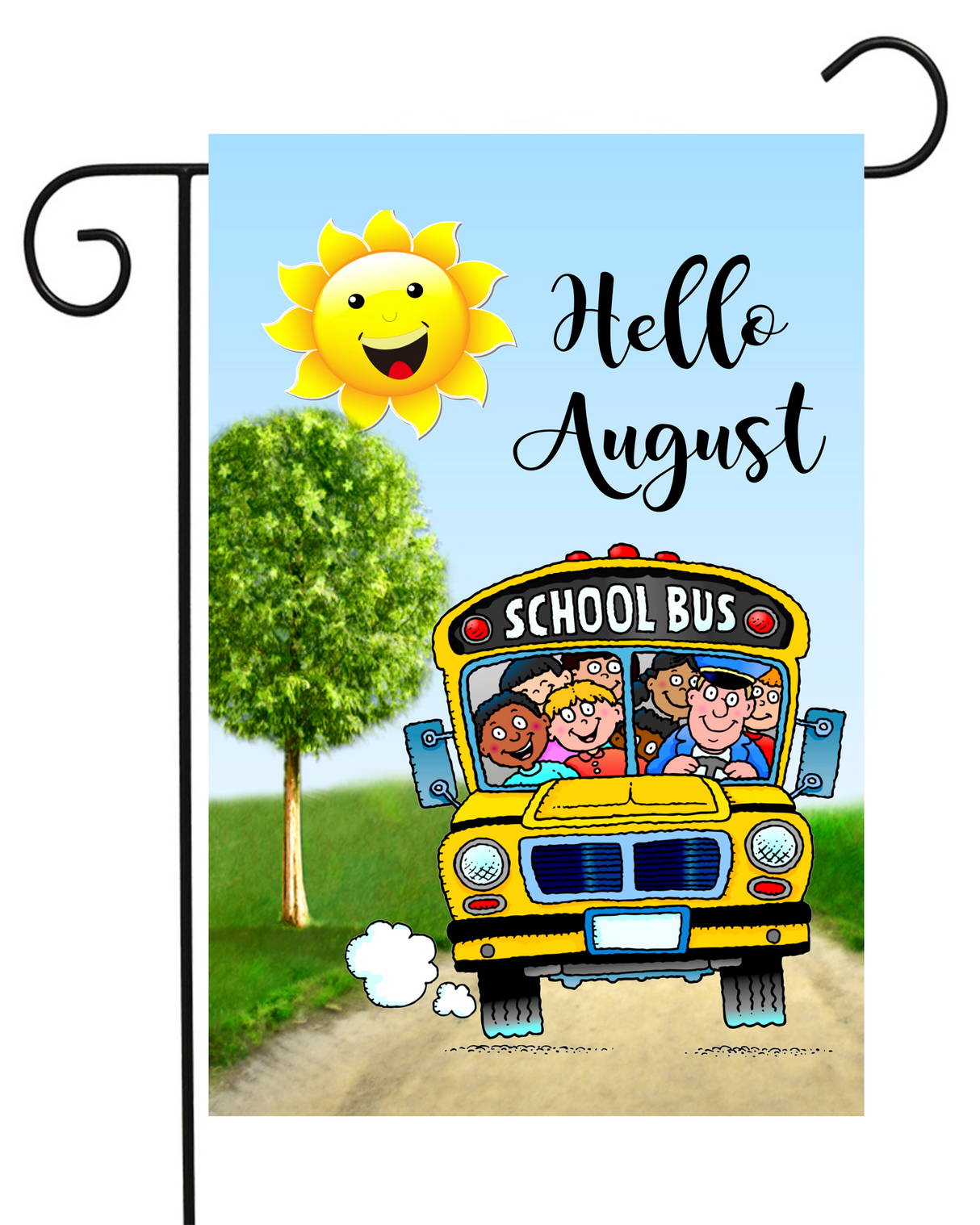 Hello August School Bus Garden Flag #G1650