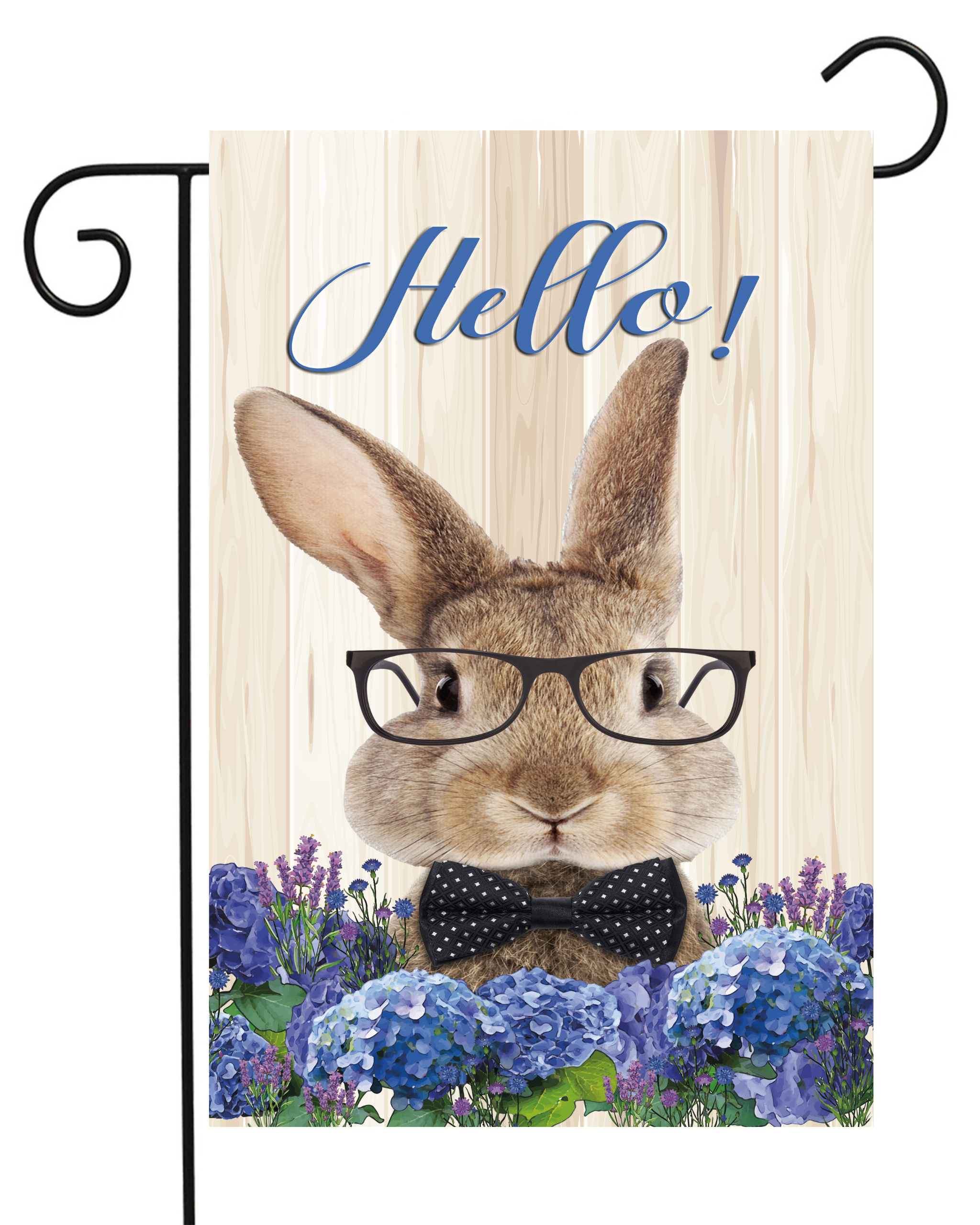 Hello Bunny With Purple Hydrangea Flowers Garden Flag #G1689