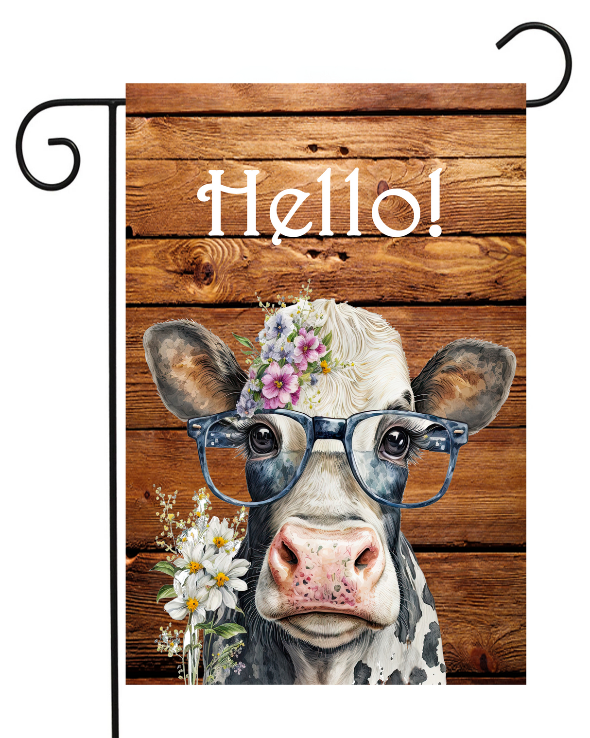 Hello Cow With Glasses Garden Flag #G2603