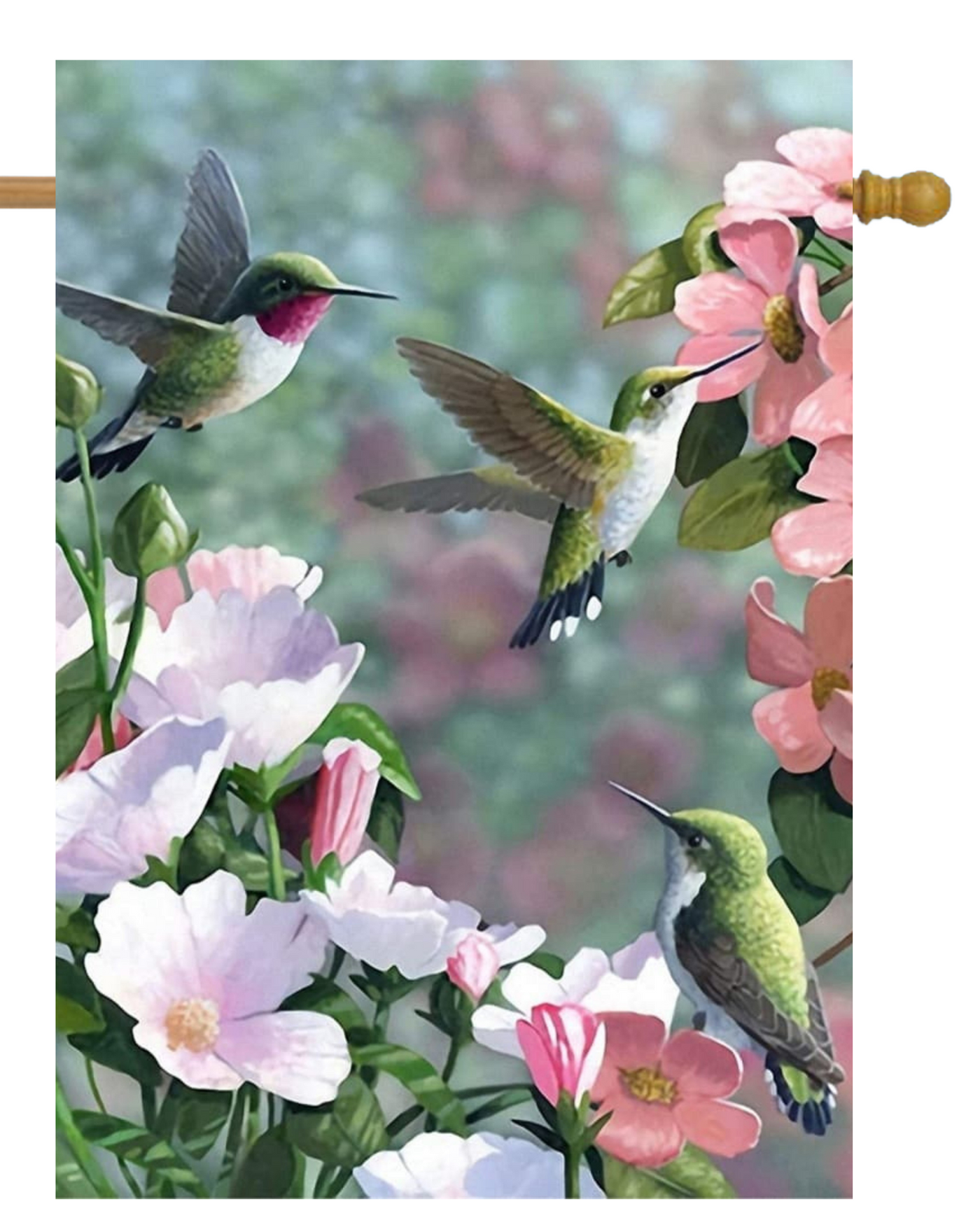 Hummingbirds Pink Flowers House Flag #H2402