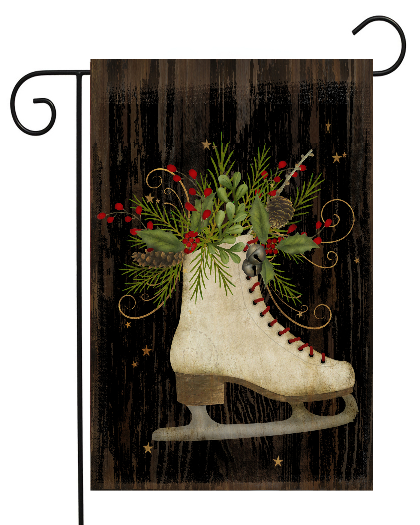 Ice Skate On Black with Greenery Garden Flag #G1619