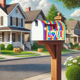 Love and Daisies Rainbow Striped Mailbox Cover #MC0011