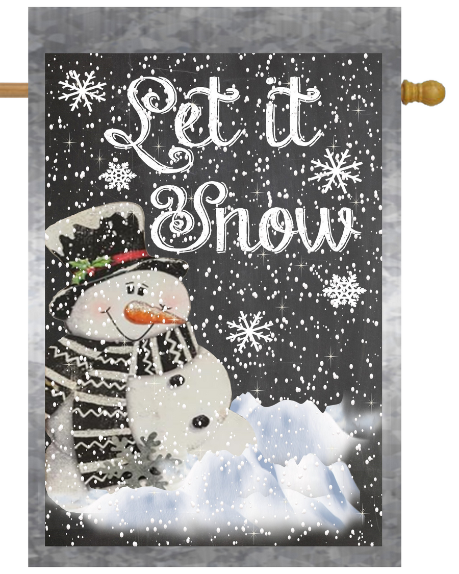 Let It Snow Silver Snowman House Flag # H1614