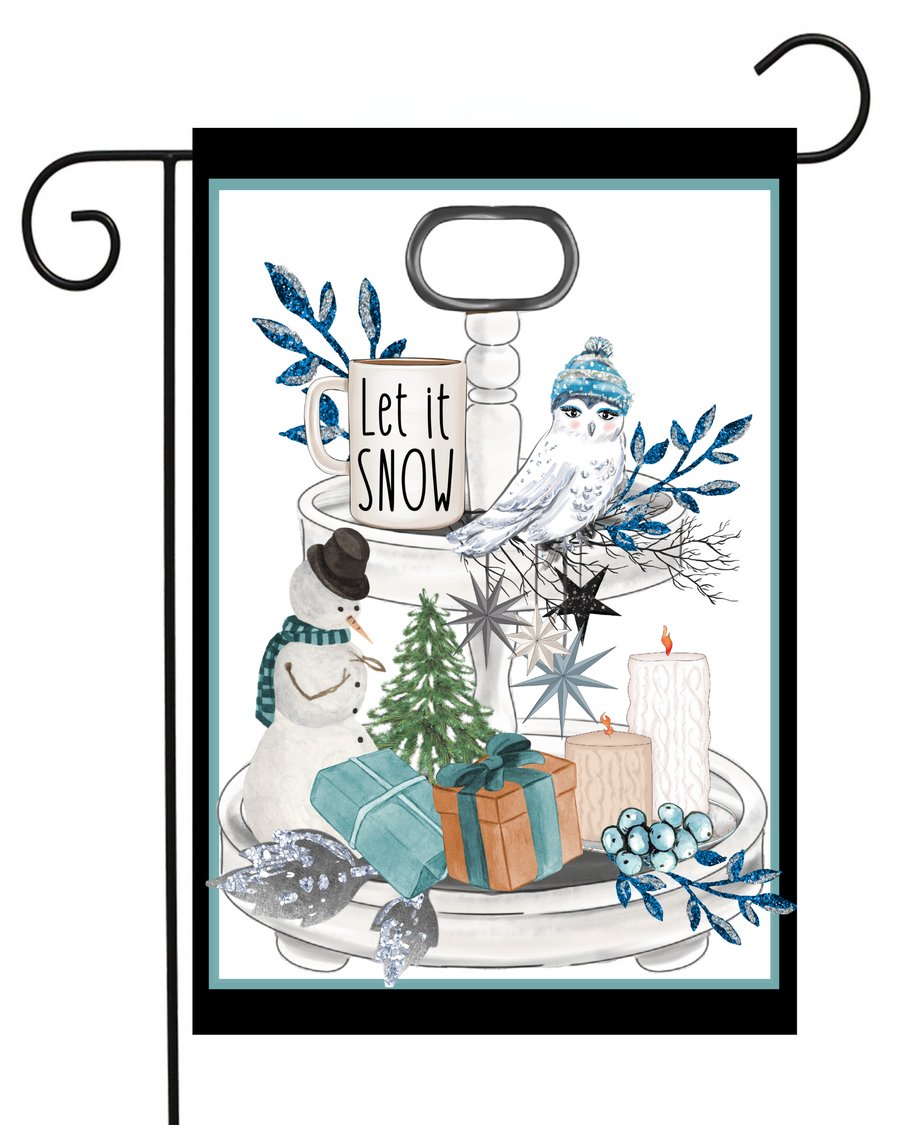 Let It snow Winter Scene on Tray Garden Flag #G1613