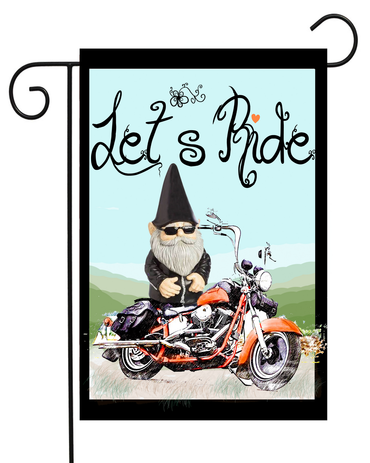 Let's Ride Biker Gnome Garden Flag #G1732