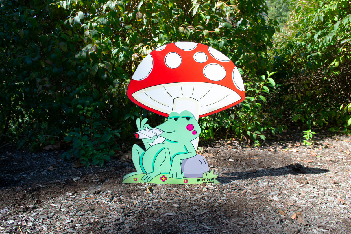 "Chill Out" Frog Under a Mushroom Large Metal Lawn Sign #MA0001