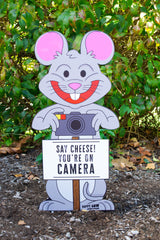 "Say Cheese! You're on Camera" Mouse Large Metal Lawn Sign #MA0009