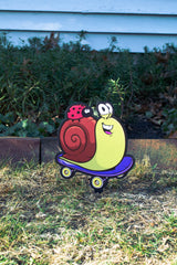 "Happy Snail Riding a Skateboard" Small Metal Lawn Sign #MA0018