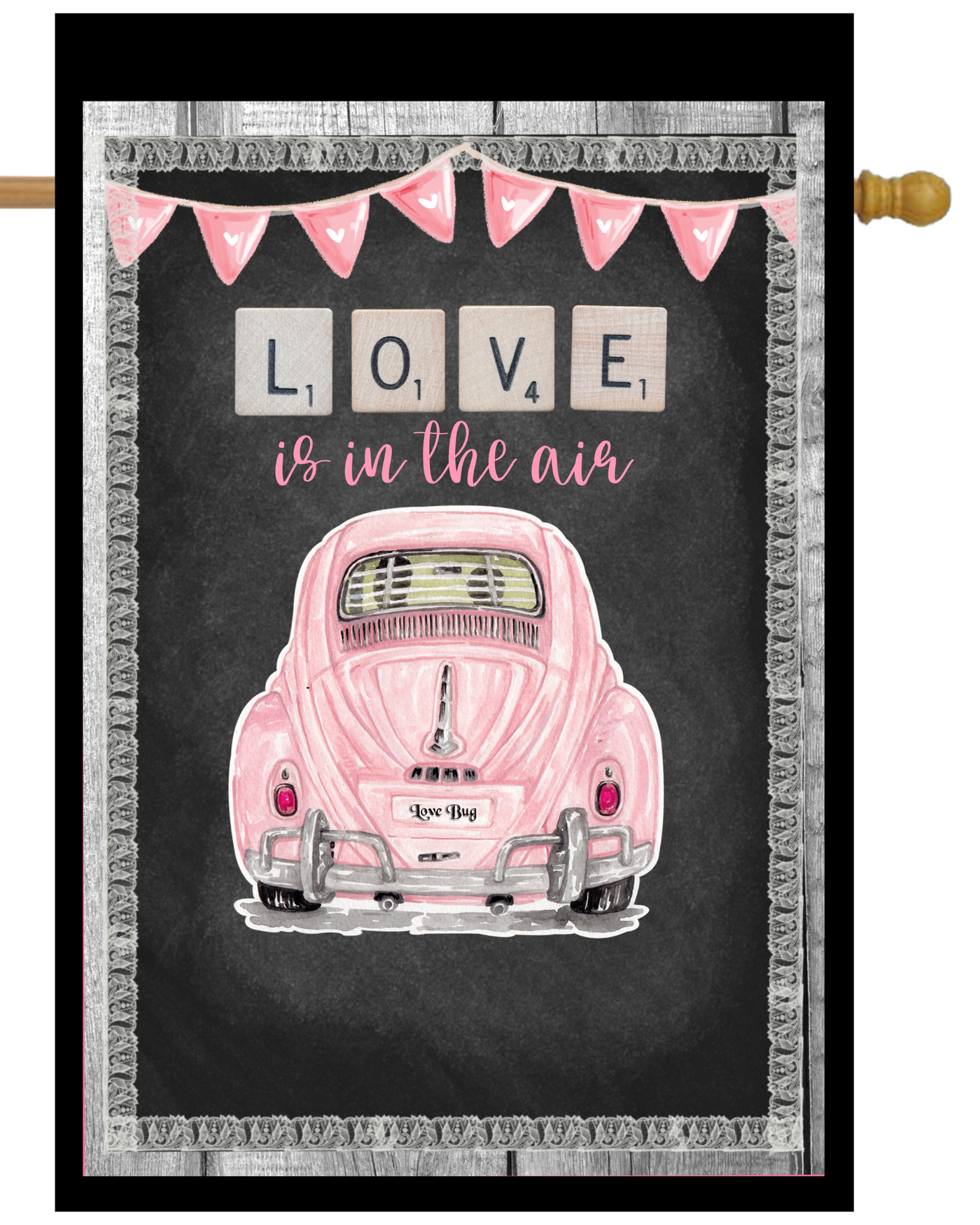 Pink Love Bug House Flag # H2041