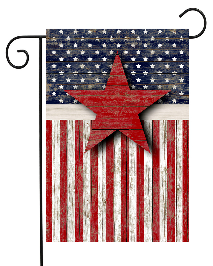 Primitive Wood Looking Star and Stripes Garden Flag #G1482