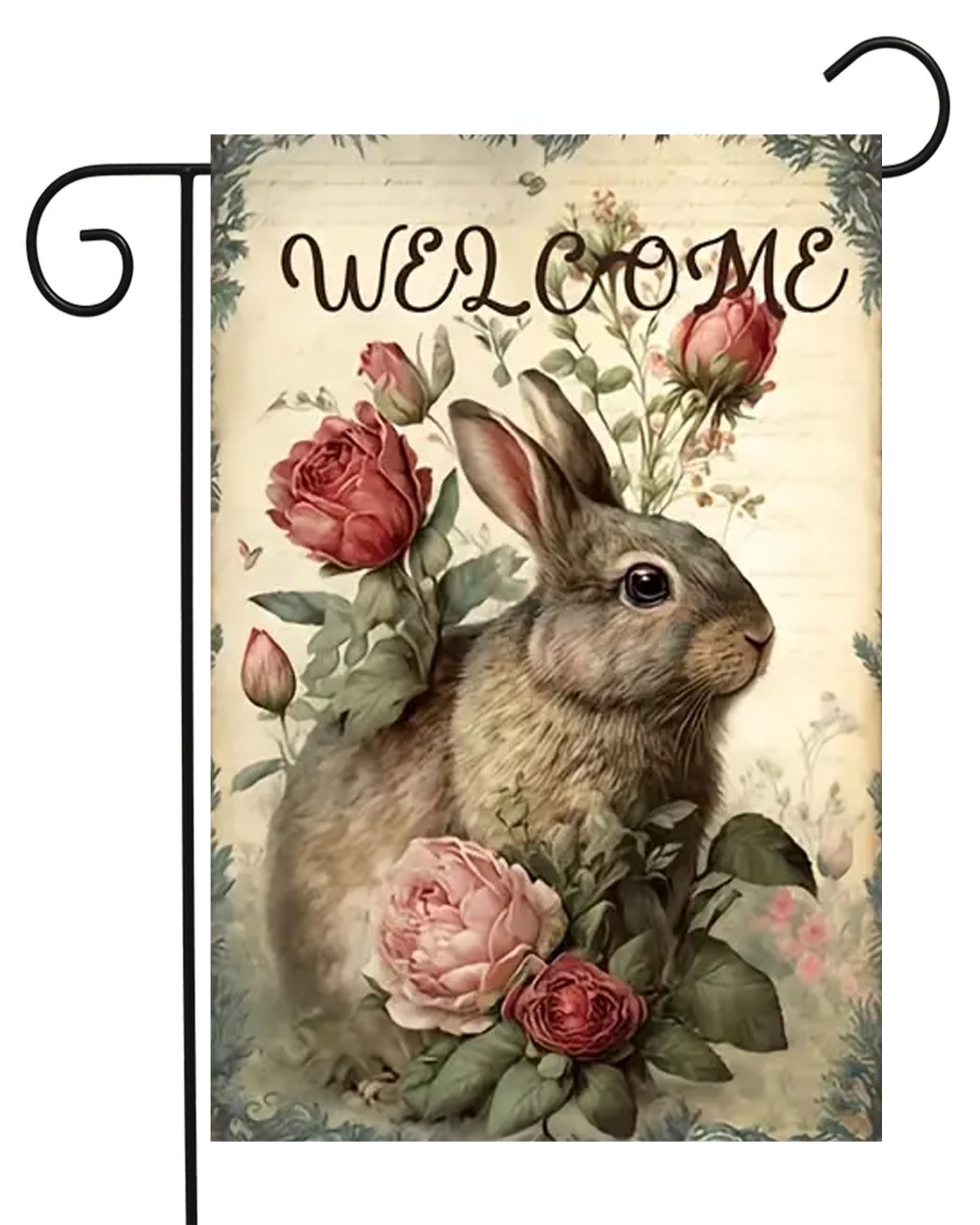 Rabbit and Roses Garden Flag #G2638