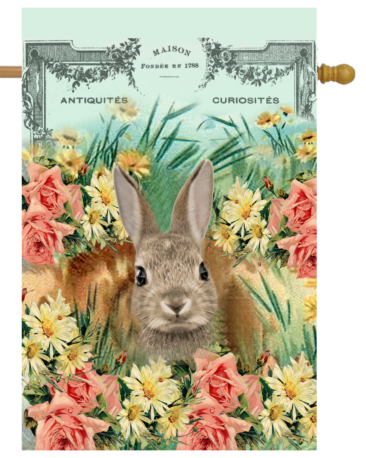 Rabbit in Flower Bed House Flag #H2212