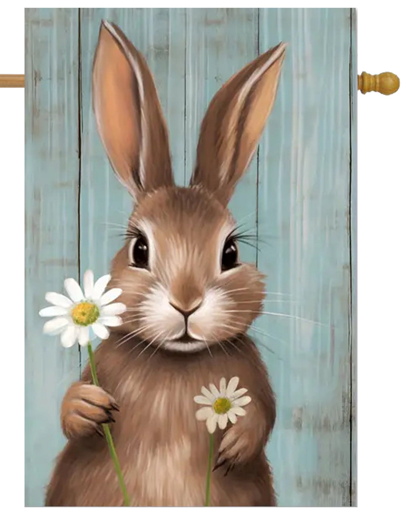 Rabbit on Blue With Daisy House Flag #H2619