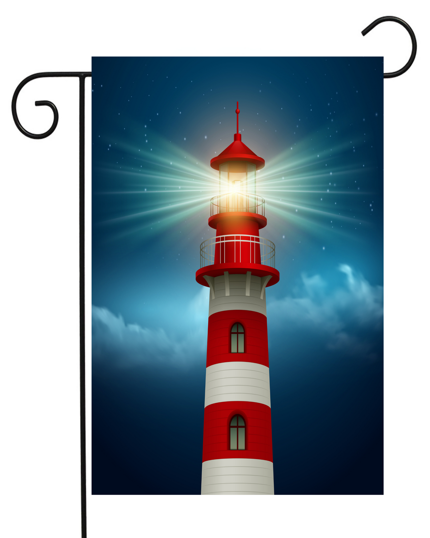 Red Stripe Light House with Bright Light Garden Flag #G1418