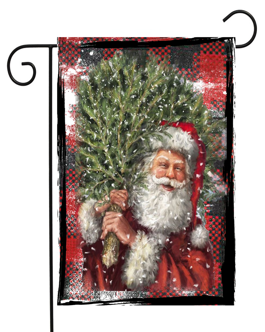 Santa Chimney Tree Plaid Garden Flag #G1528