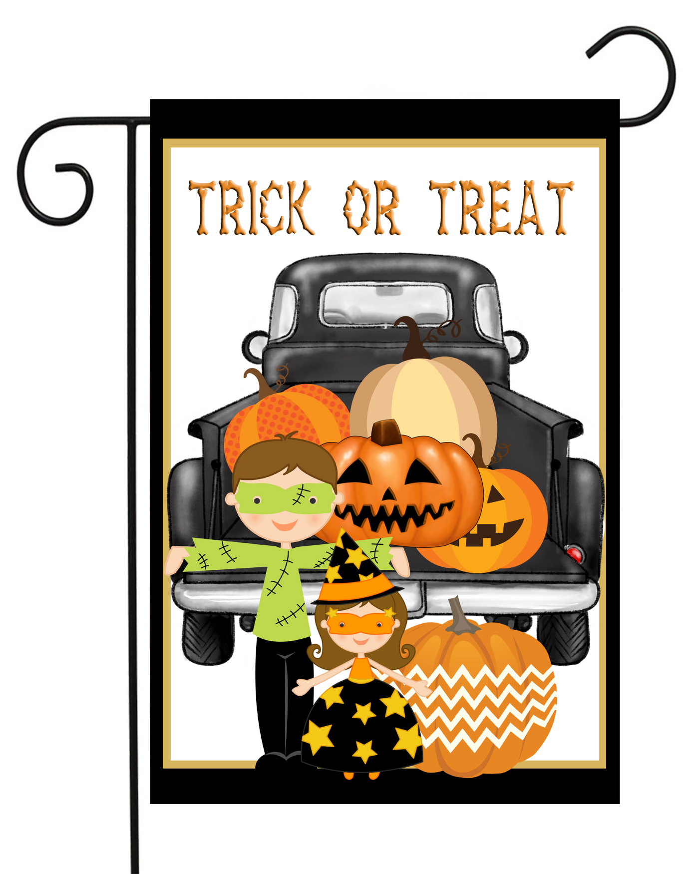 Trick or Treat Kids Black Truck Garden Flag #G1608