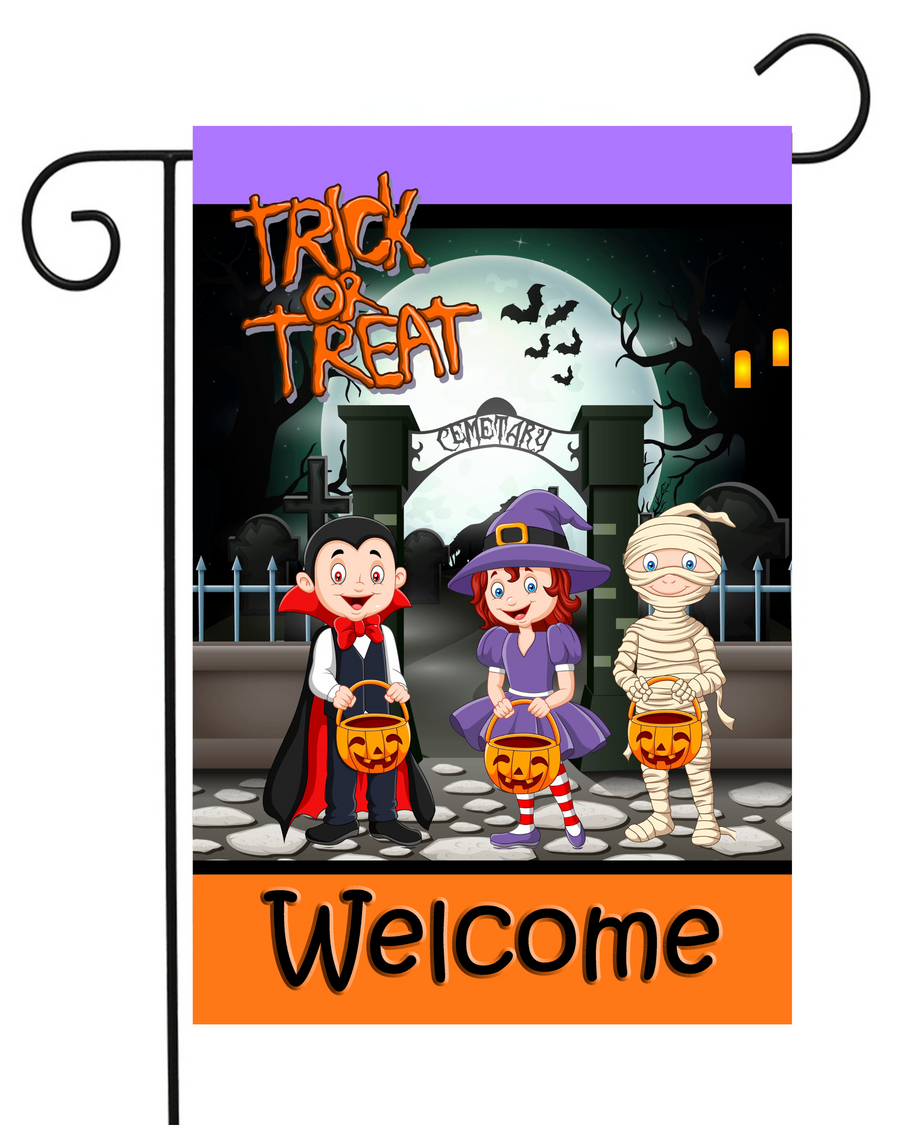 Trick or Treat Welcome Kids in Costumes Garden Flag #G1604