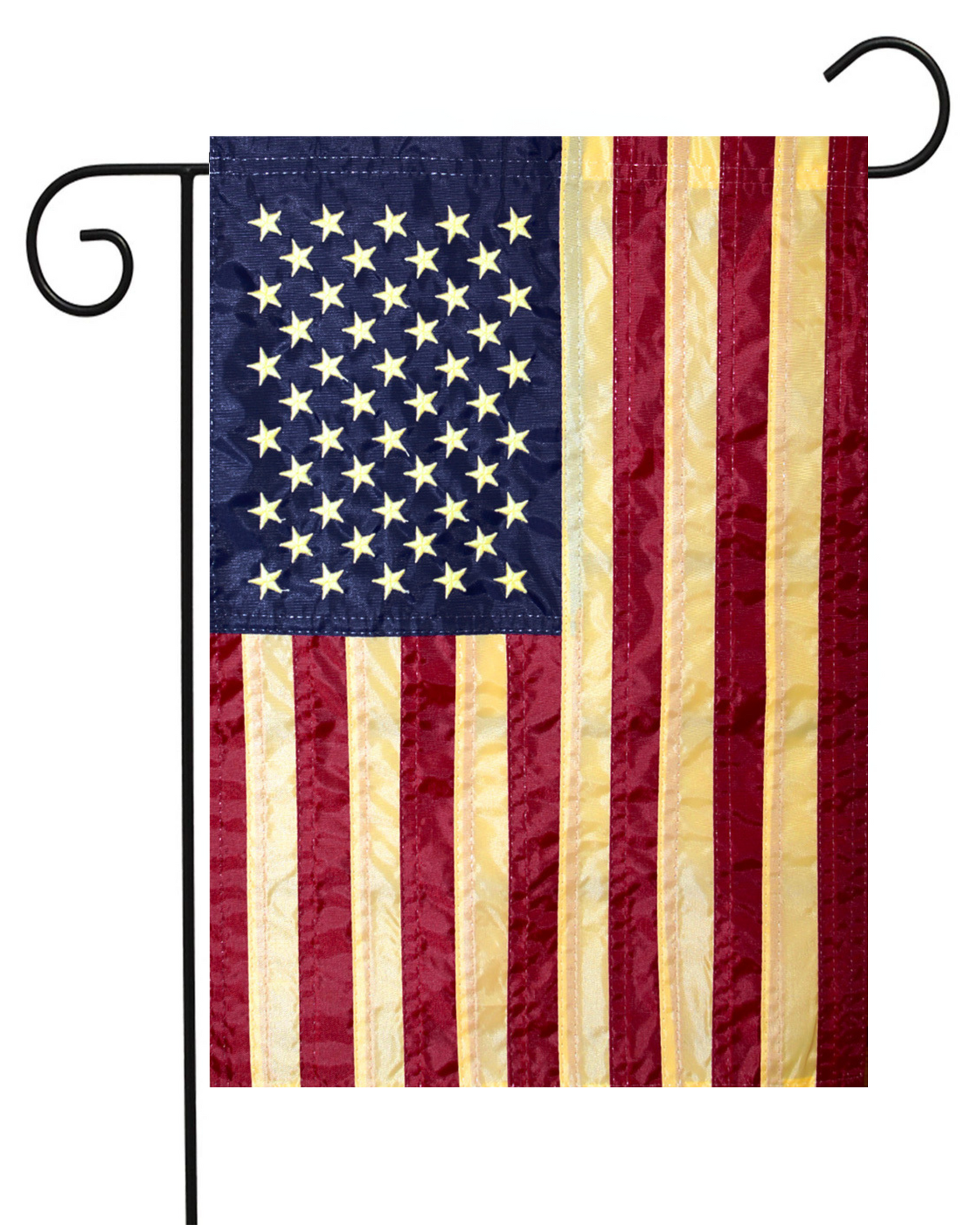 USA Nylon Tea Stained Embroidered Stars & Stitch Stripes Garden Flag #G2155