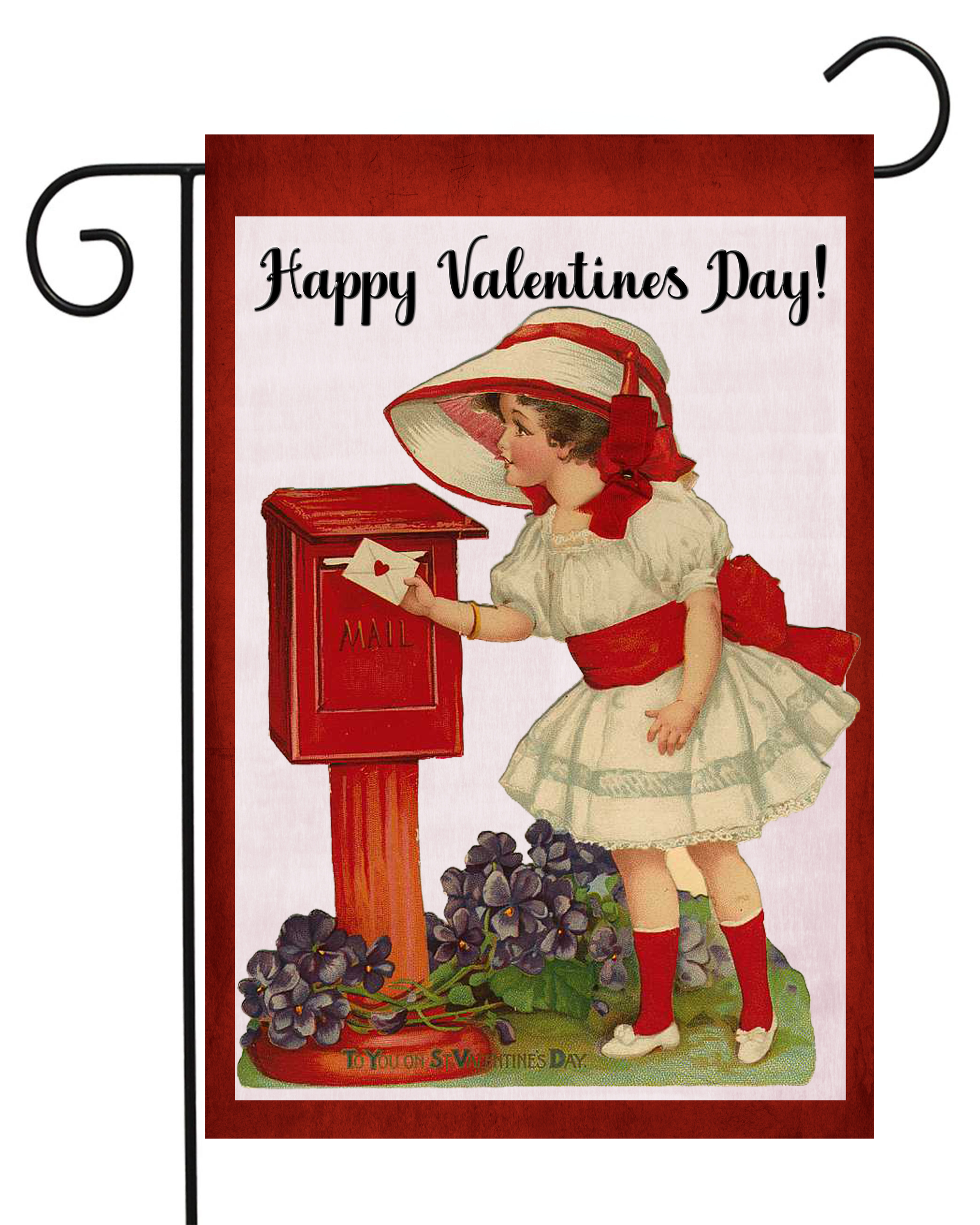 Valentine Girl at Mailbox Garden Flag #G1867