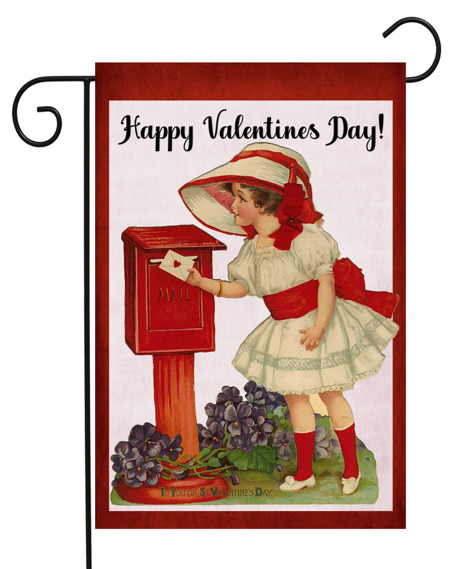 Valentine Girl at Mailbox Garden Flag #G1867