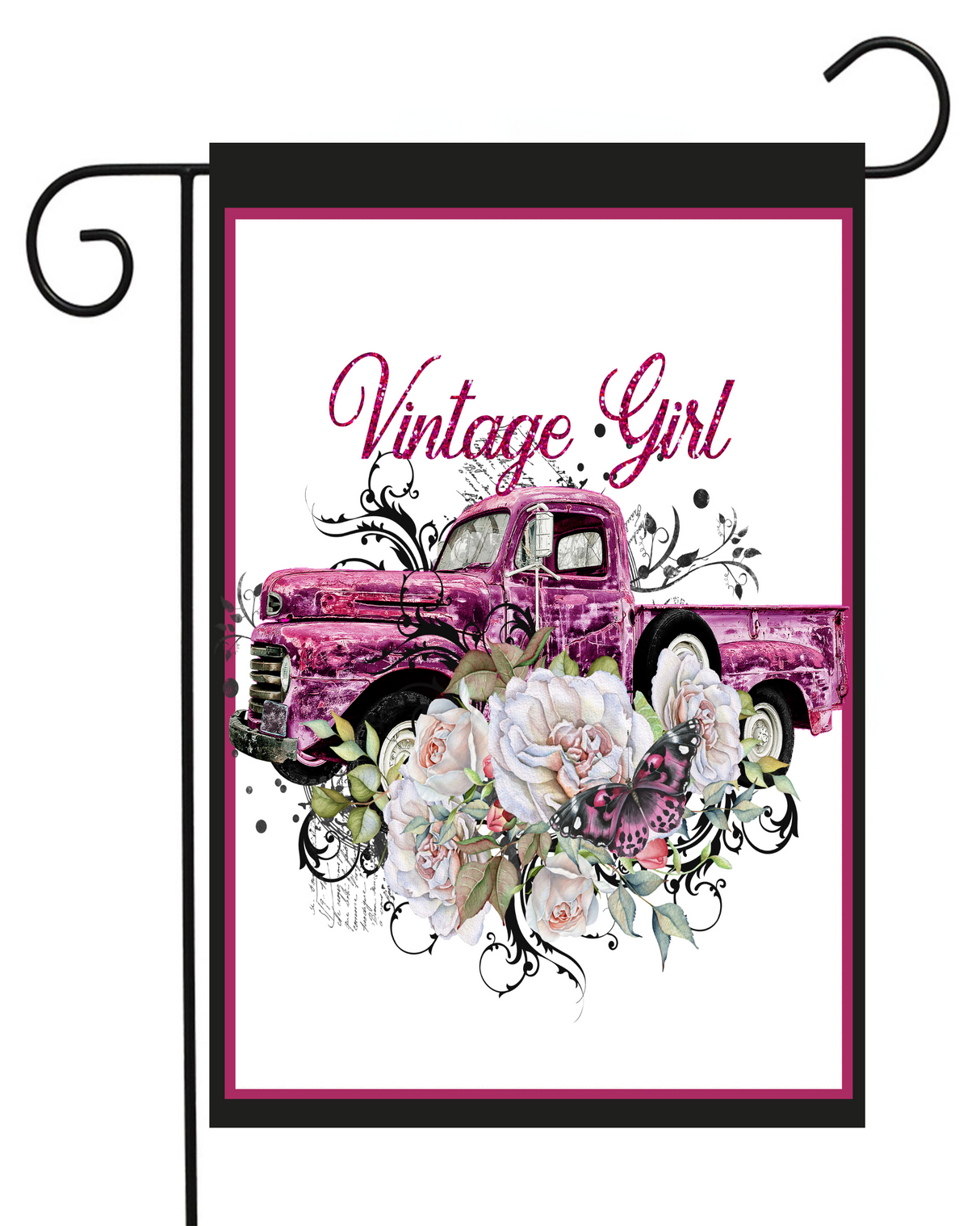 Vintage Girl Purple Truck Garden Flag #G2108