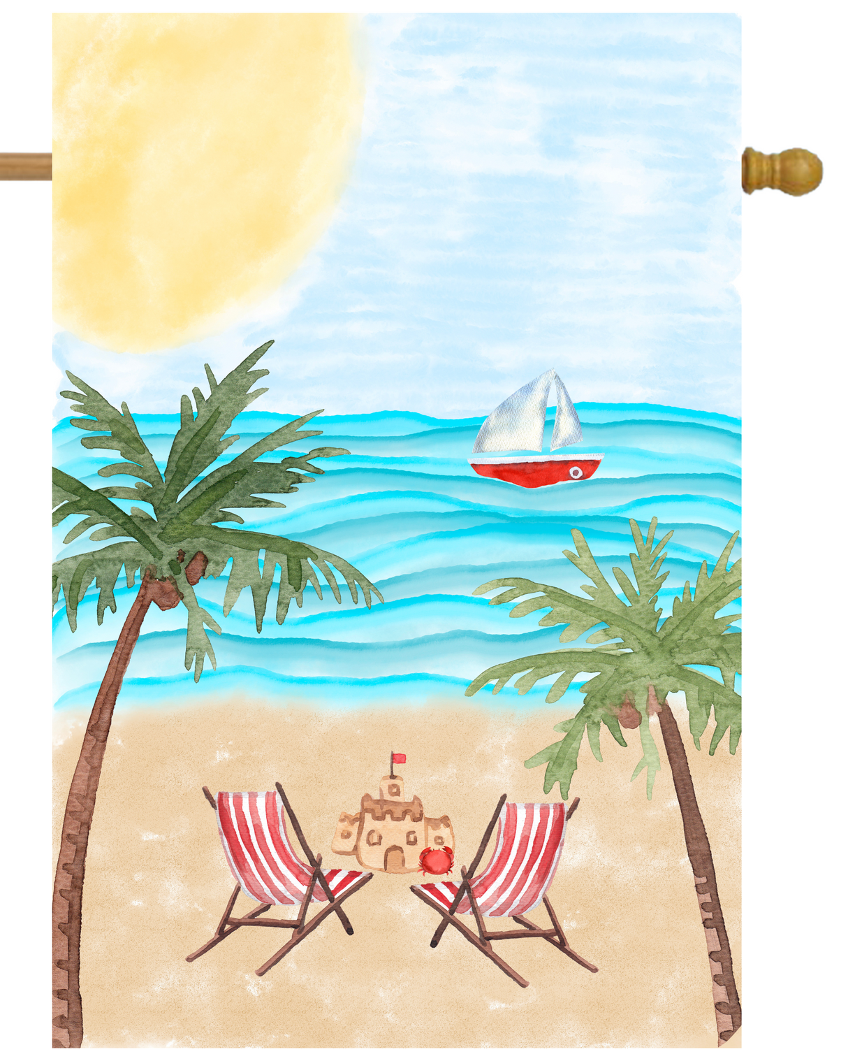 Watercolors Beach Scene House Flag # H1964