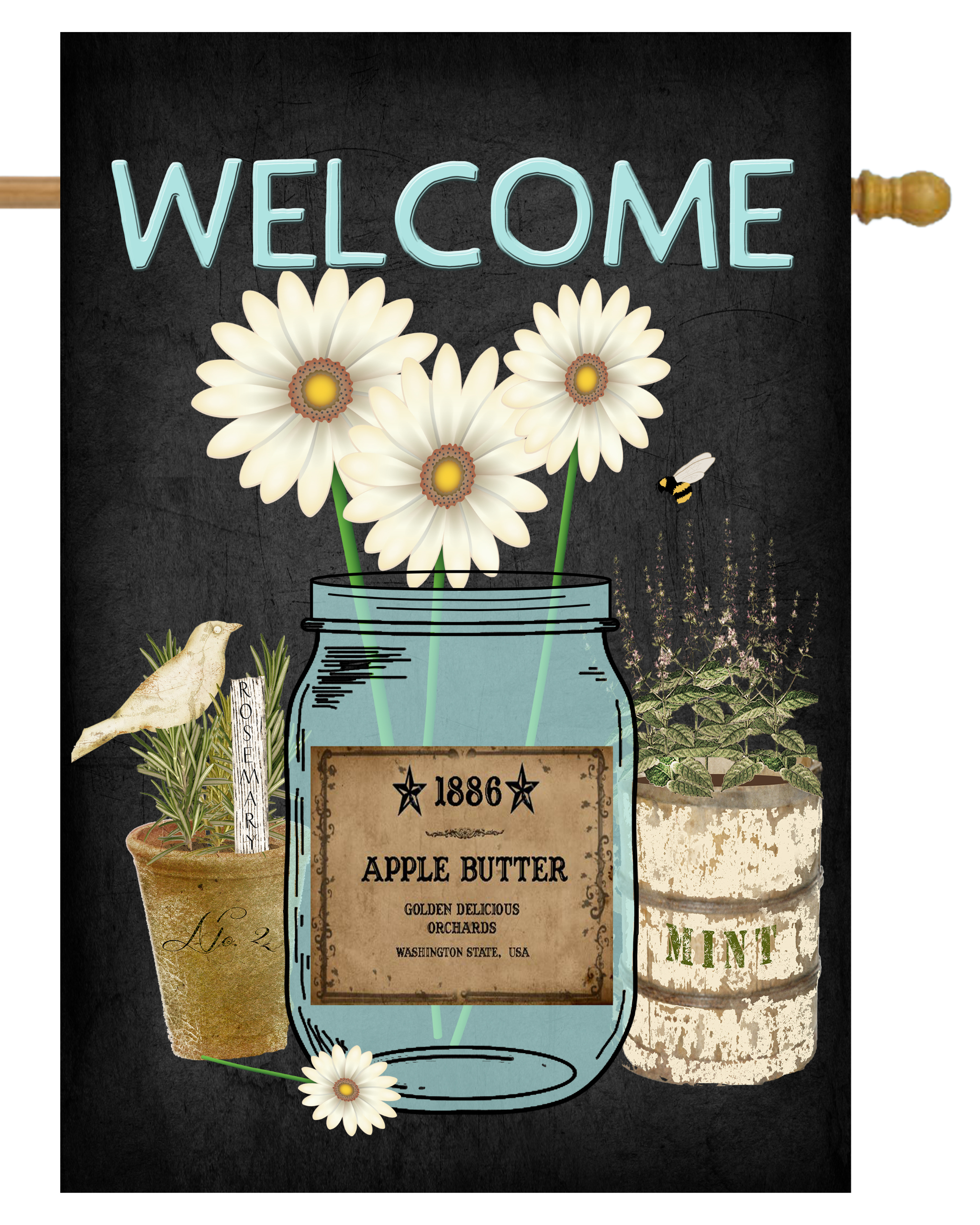 Welcome Blue Mason Jar House Flag # H1660