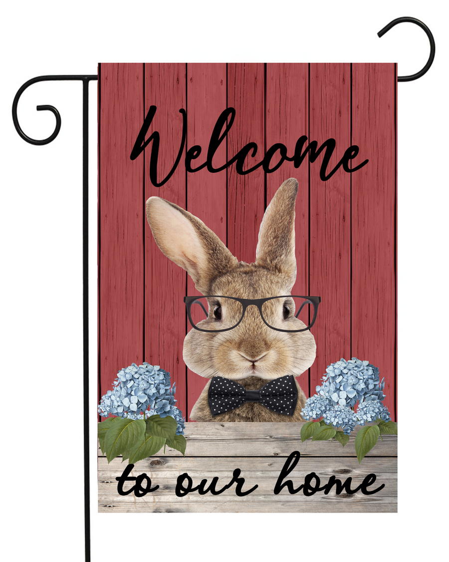 Welcome Bunny With Glasses Garden Flag #G1314