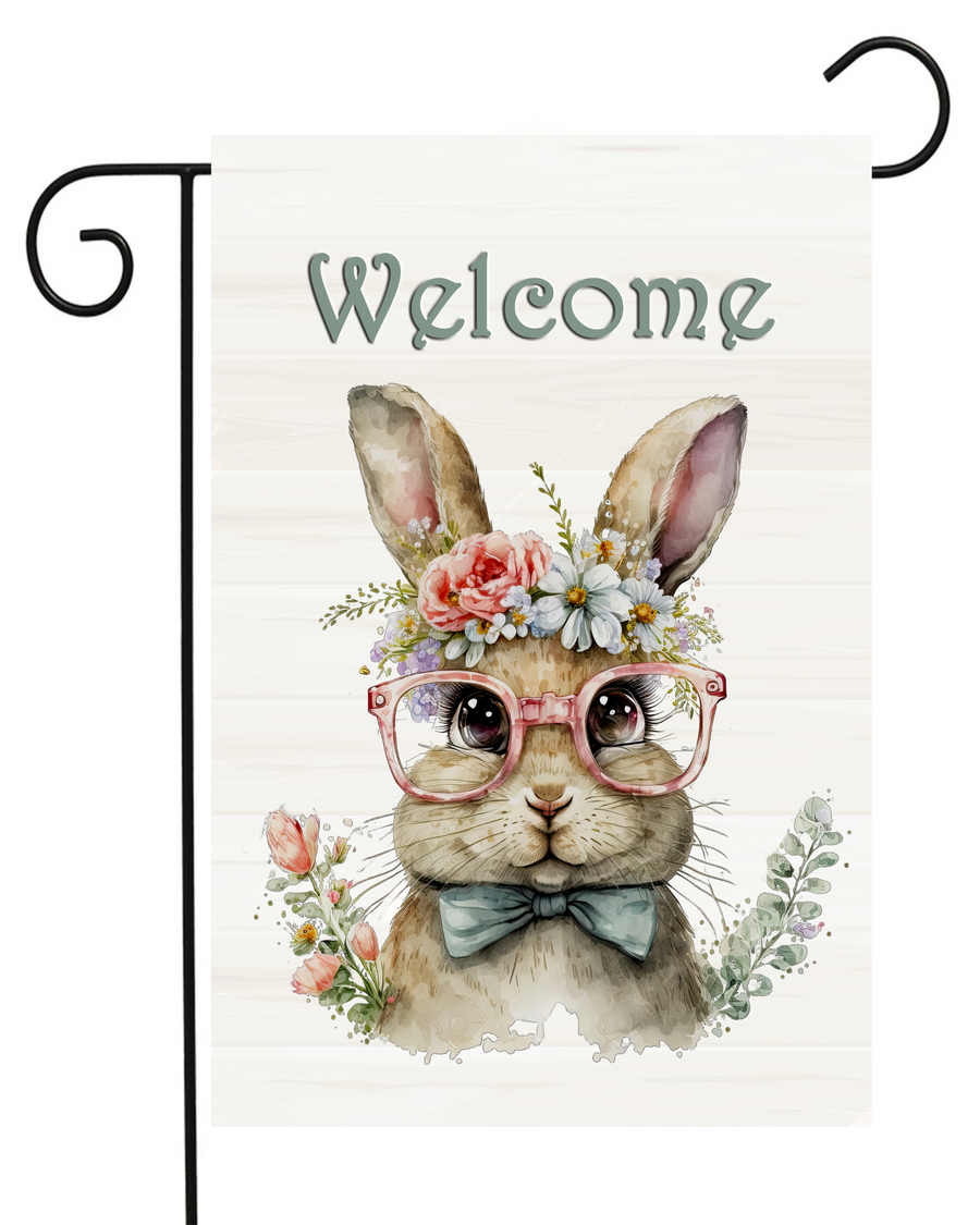 Welcome Bunny With Glasses Garden Flag #G2602