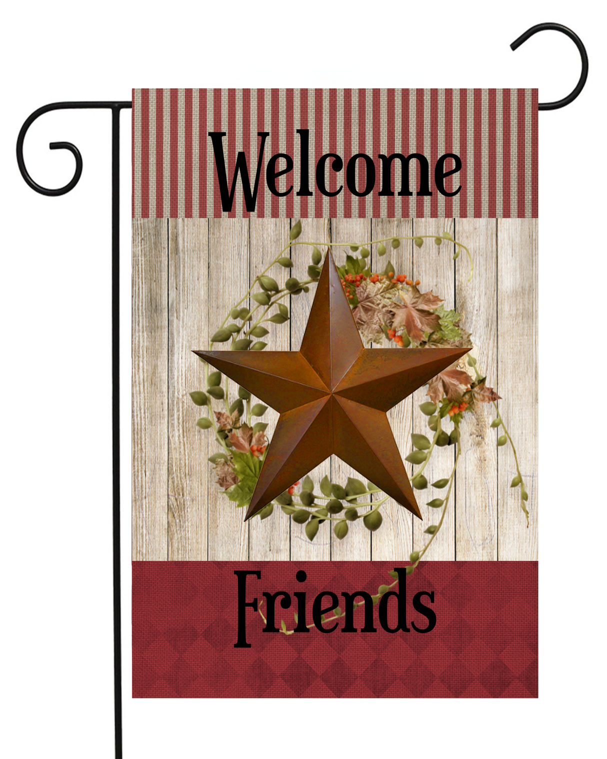 Welcome Friends Rusty Star Garden Flag #G1884