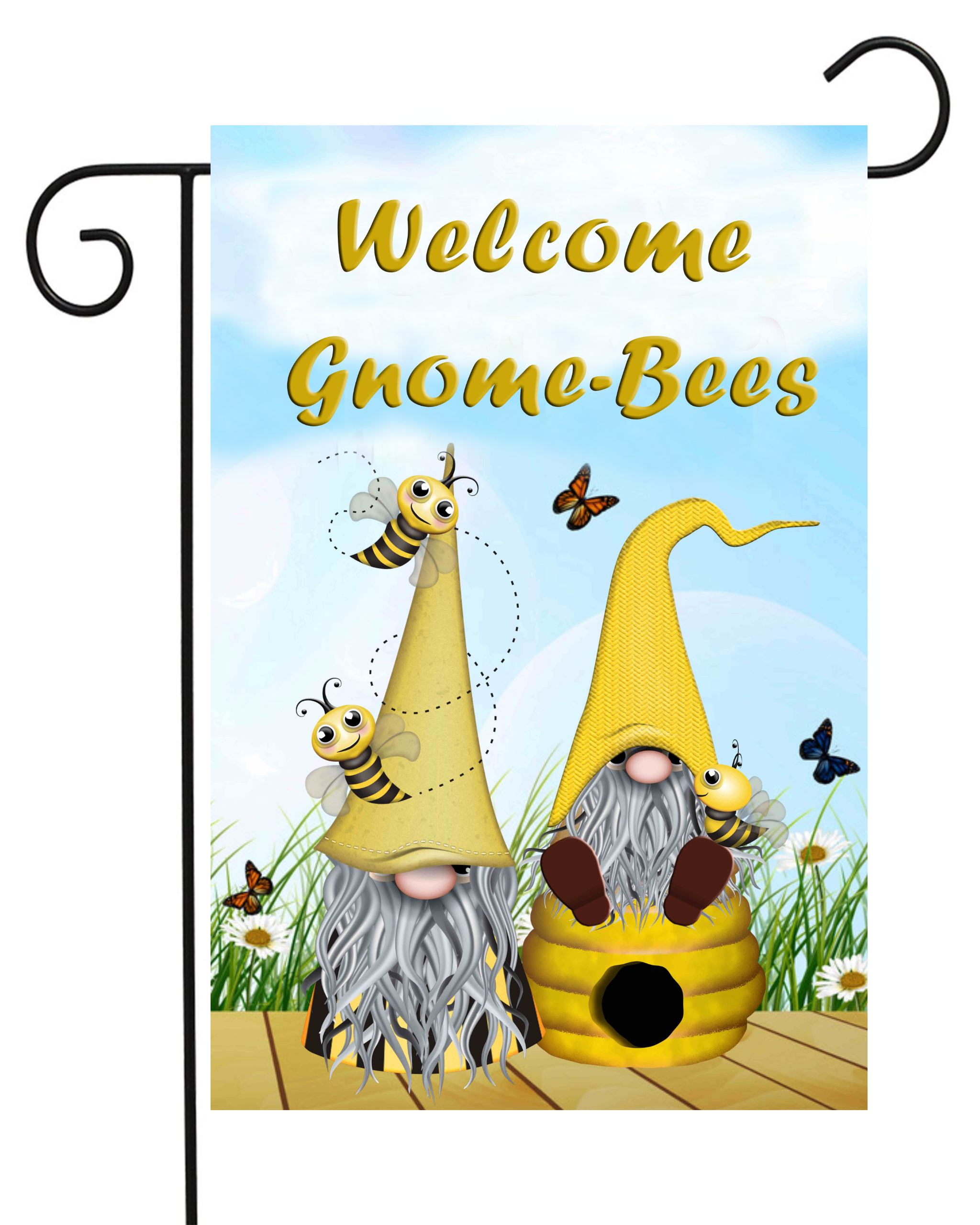 Welcome Gnome and Bees Garden Flag #G1737