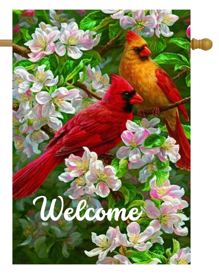 Welcome Male Female Cardinals House Flag #H2400