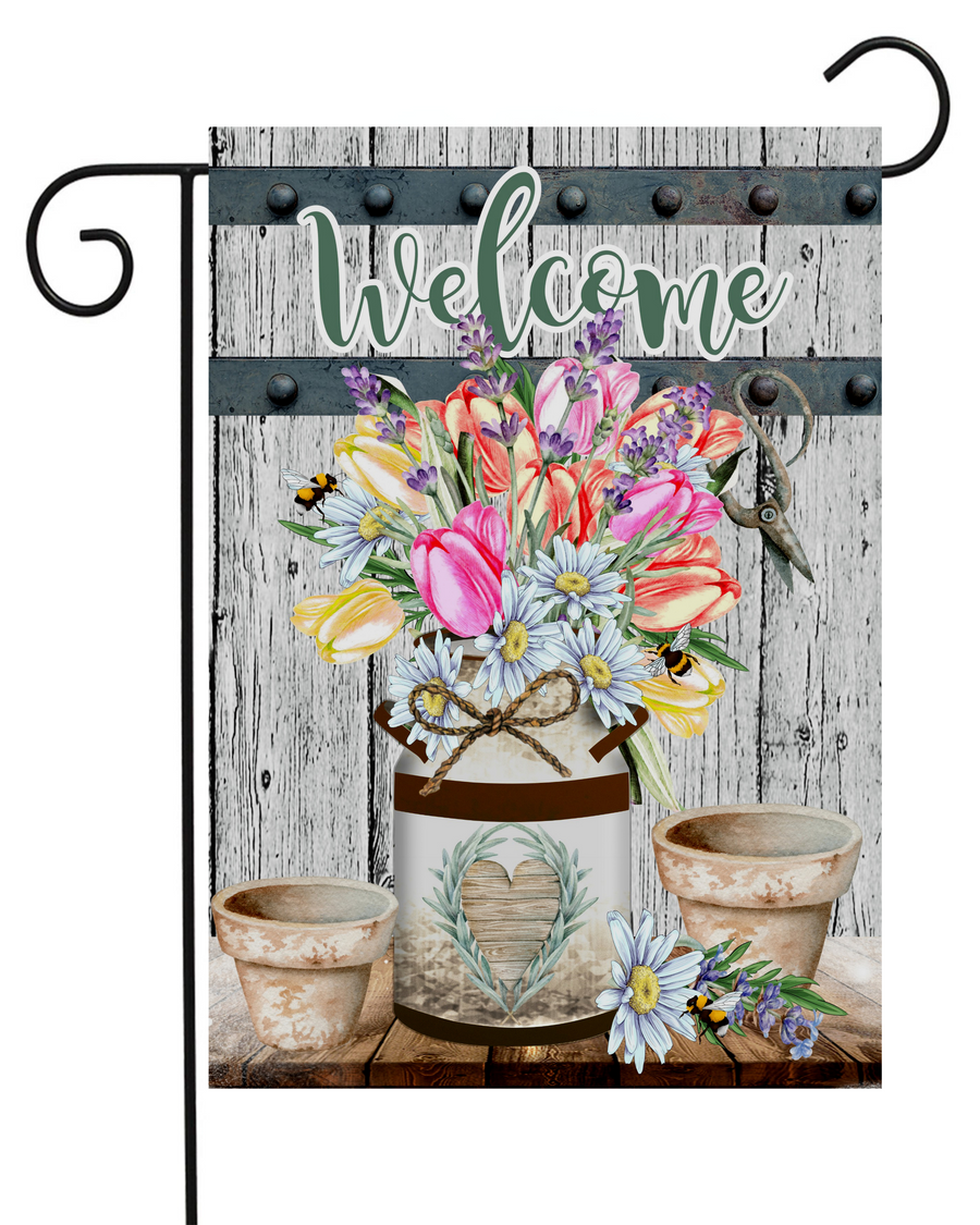 Welcome Milk Can Garden Flag #G1883