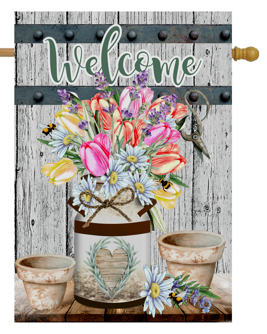 Welcome Milk Can Garden Flag #H1883