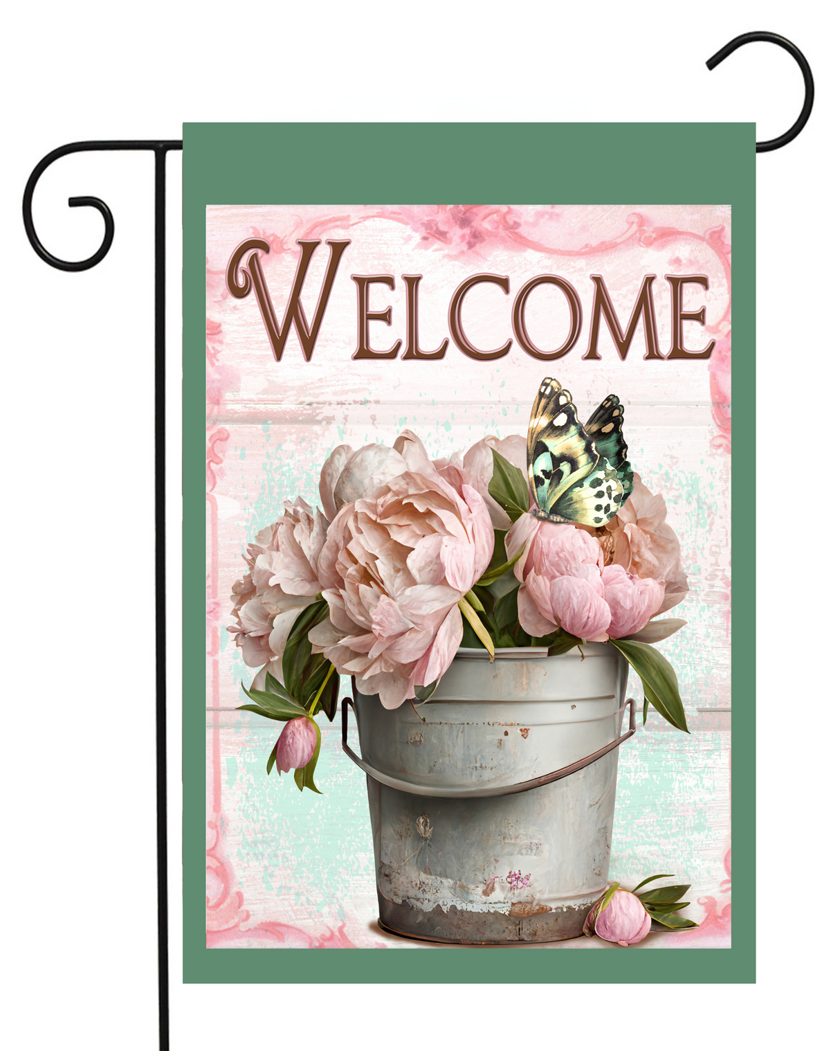 Welcome Peonies Bucket Garden Flag #G2560