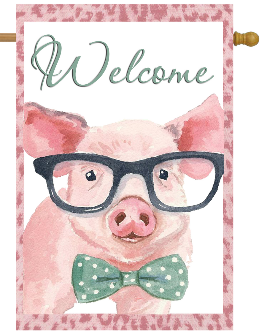 Welcome Pig With Glasses House Flag # H1226