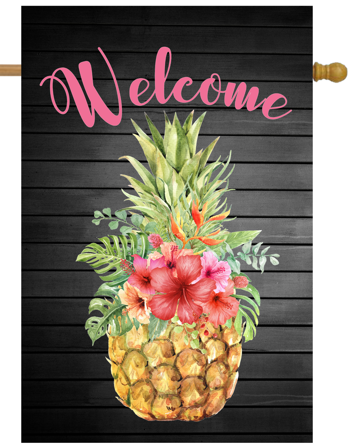 Welcome Pineapple with Flowers House Flag #H1960