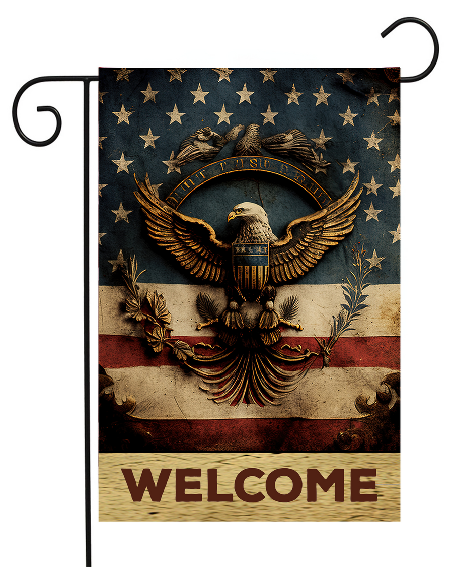 Welcome Primitive RWB Eagle Garden Flag #G2558