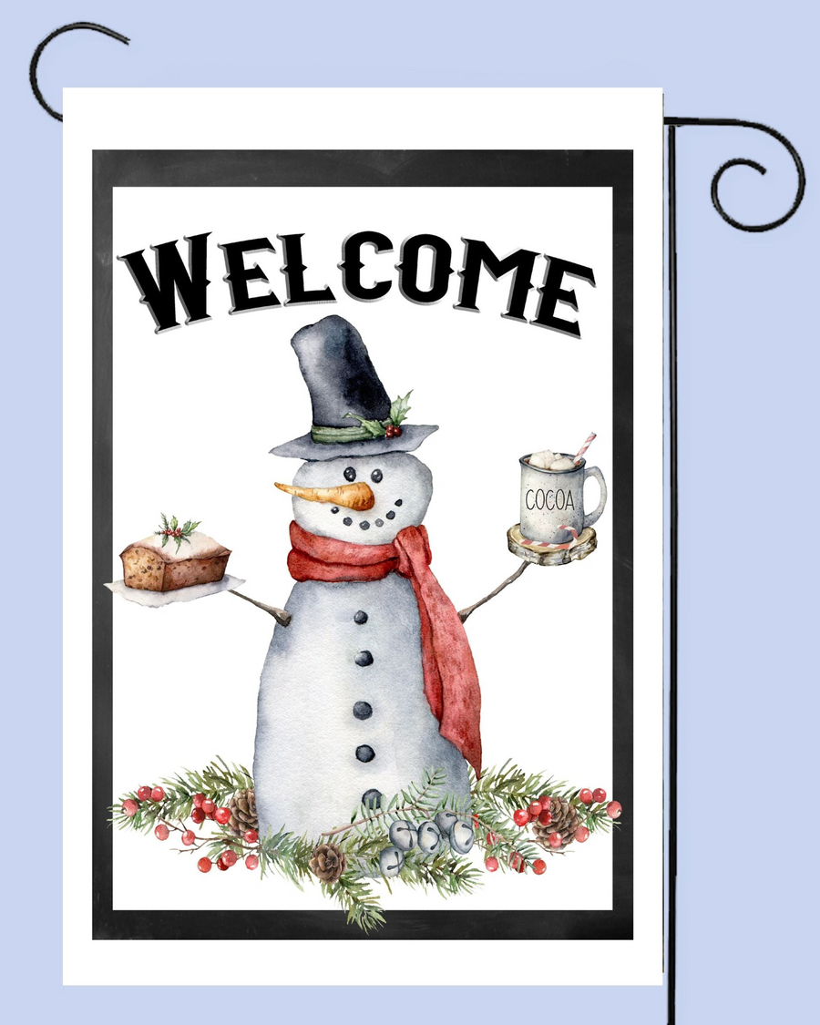 Welcome Snowman With Bread and Cocoa Garden Flag #G2515