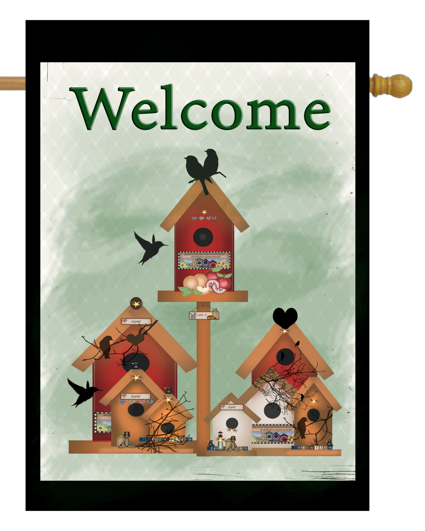 Welcome Three Birdhouses House Flag #H2399