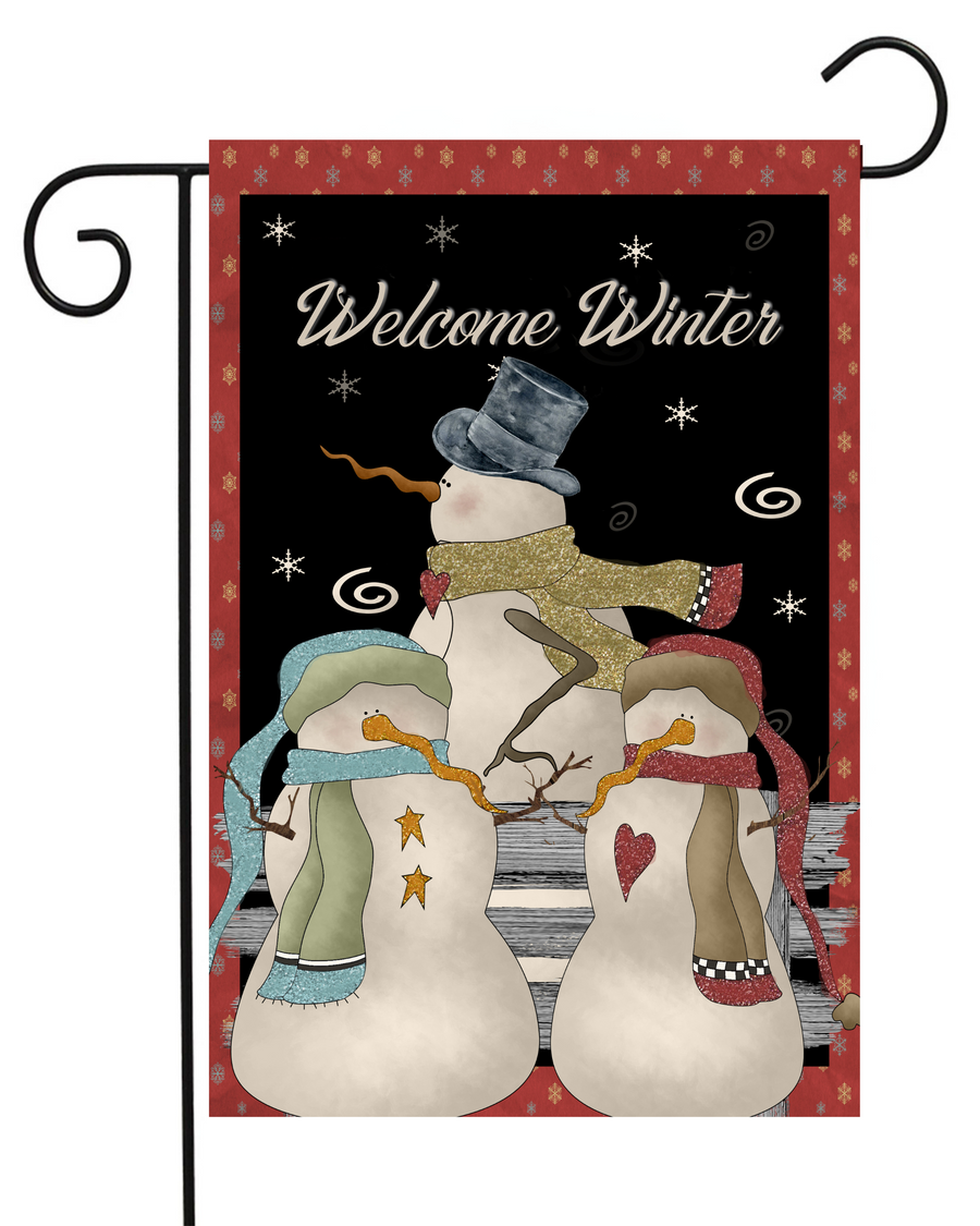 Welcome Winter Three Snowmen Garden Flag #G1669