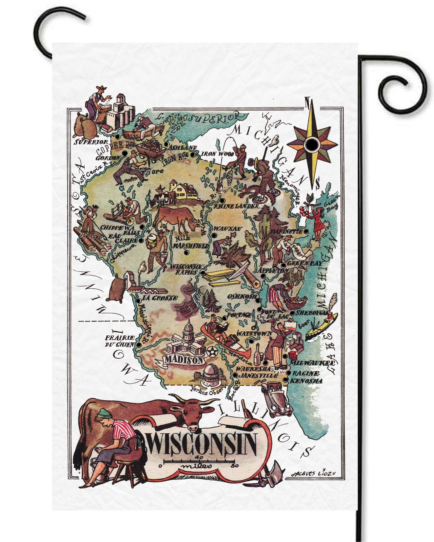 Wisconsin Liozu Map Garden Flag #G2092