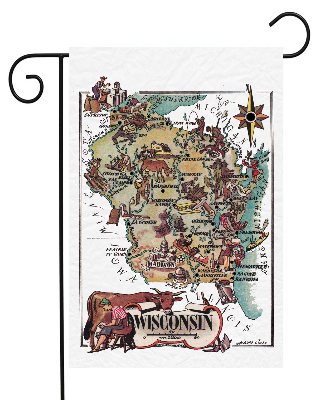 Wisconsin Liozu Map Garden Flag #G2092