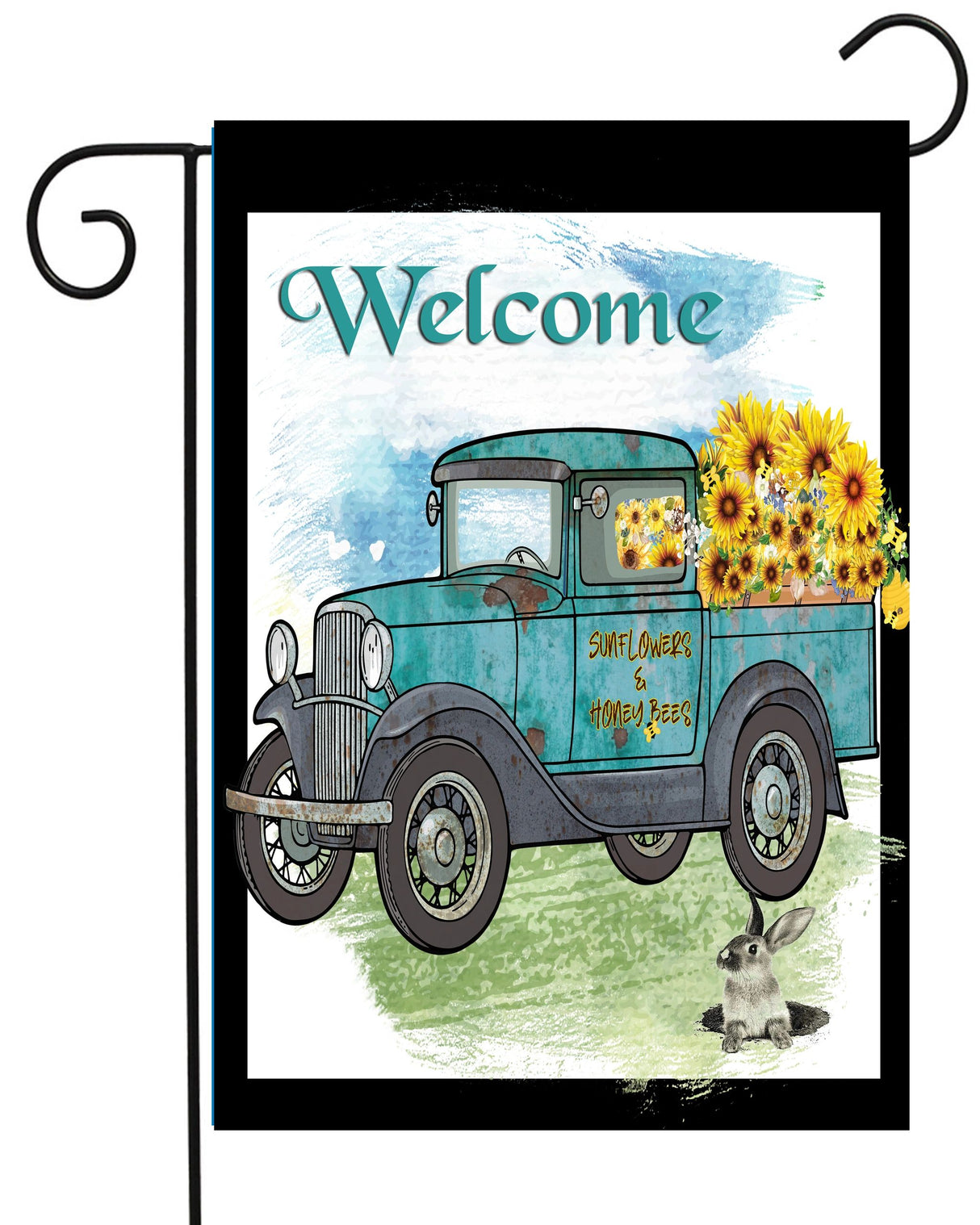 Welcome Blue Antique Truck Sunflowers Garden Flag #G2317