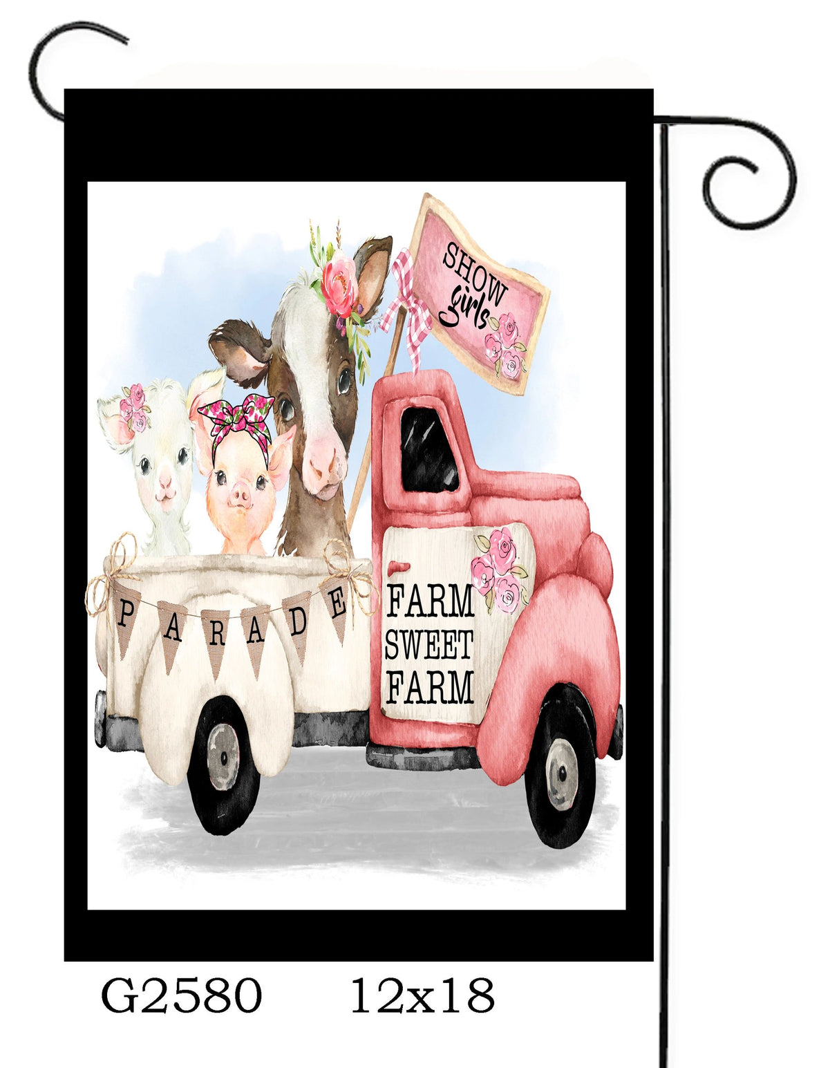 Show Girls Cows in Pink Truck Garden Flag #G2580