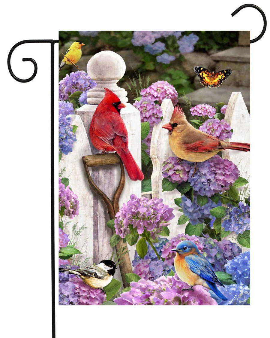 Male Female Cardinals White Fence Garden Flag #G2401