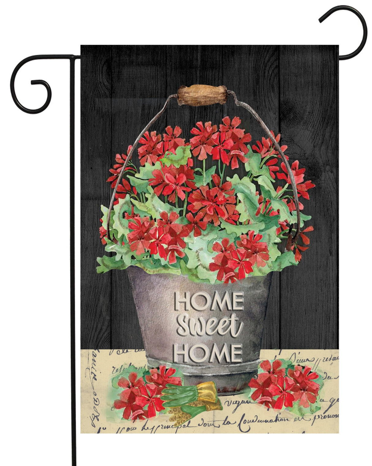 Red Geraniums in Old Bucket Garden Flag #G2432