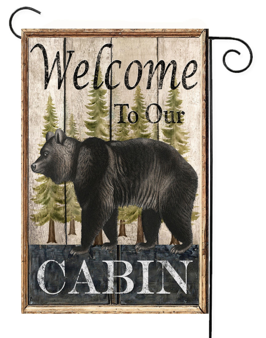 Welcome to Our Cabin with Bear Garden Flag #G2541