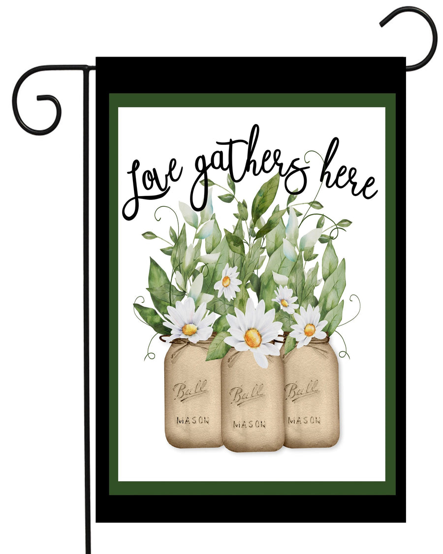 Three Ball Jars with Flowers Garden Flag #G2437